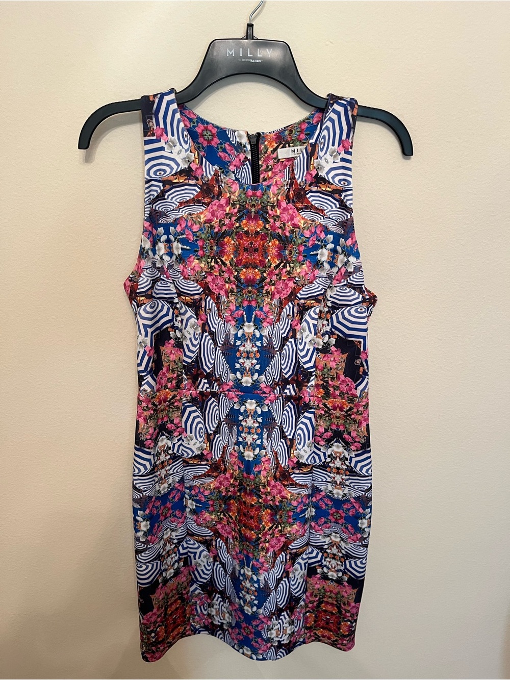 Floral Mosaic Sleeveless Shift Dress - Pink & Blue